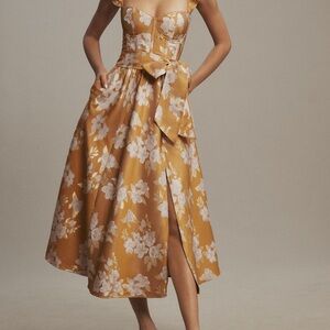 V. Chapman Gold Floral Midi Dress